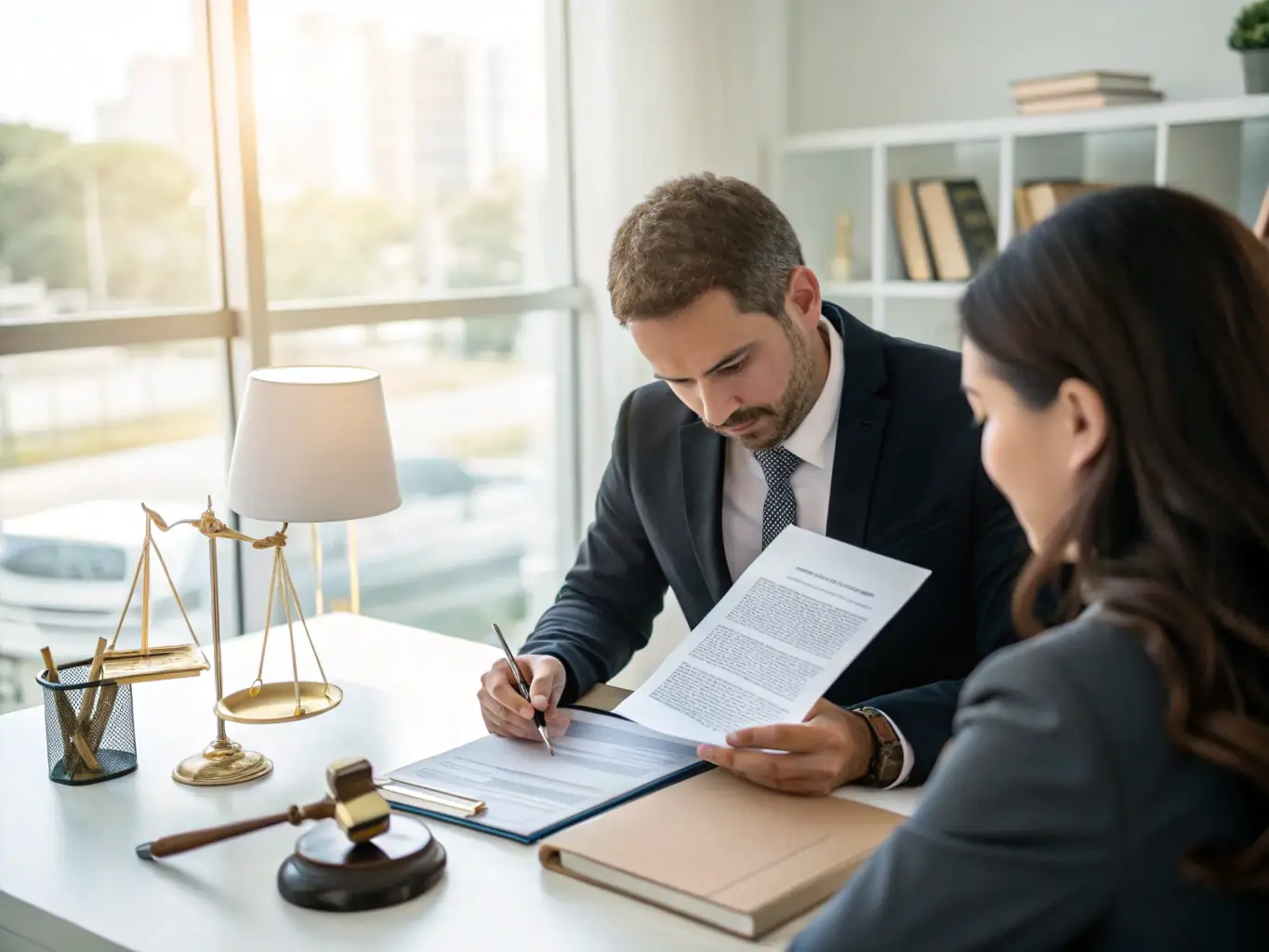 An image of a notary public reviewing loan documents with a client, highlighting the signing process and attention to detail.