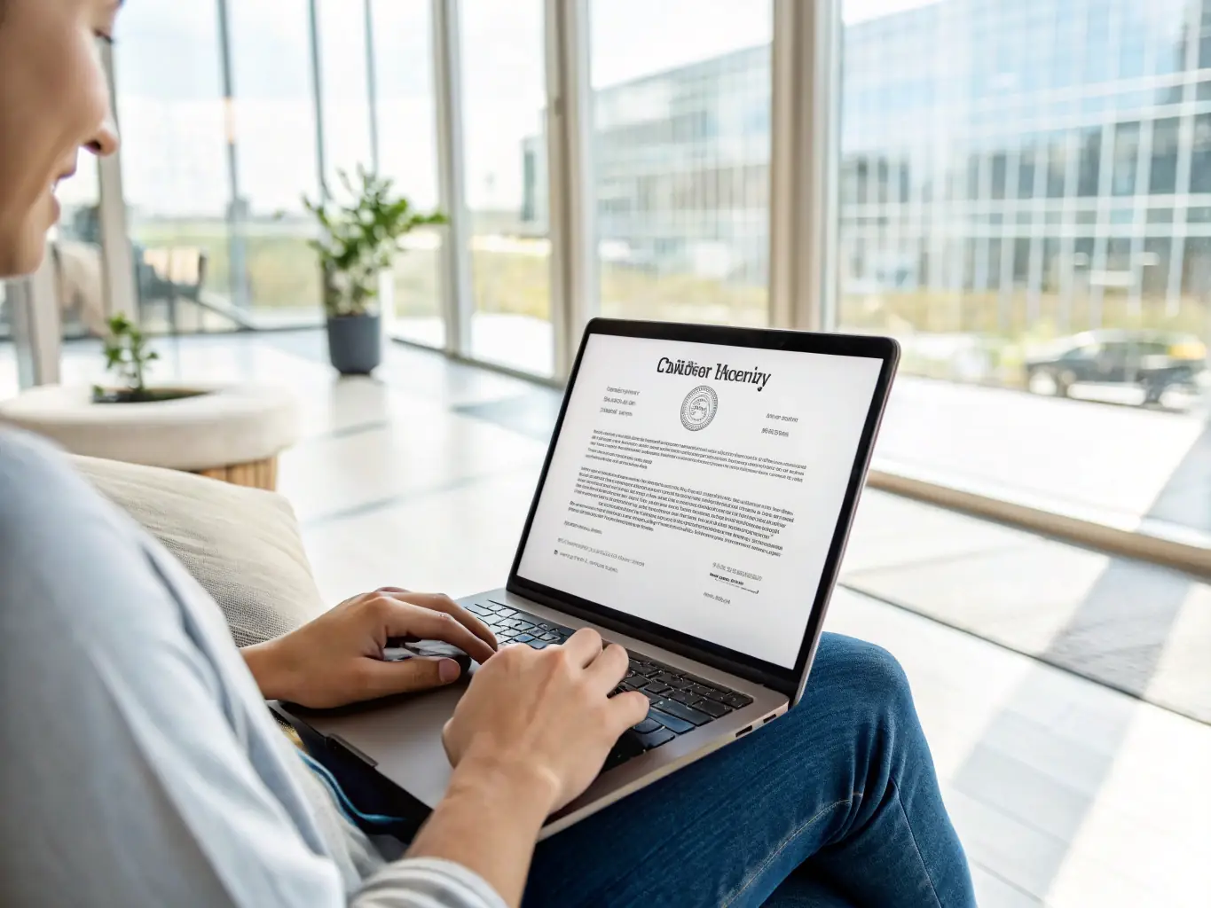 A professional notary public providing remote online notarization services via a secure video call, showcasing the convenience and accessibility of modern notarization.